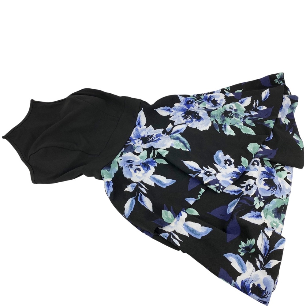 Girls Floral Black Blue Halter Fit and Flare Dress Size 8